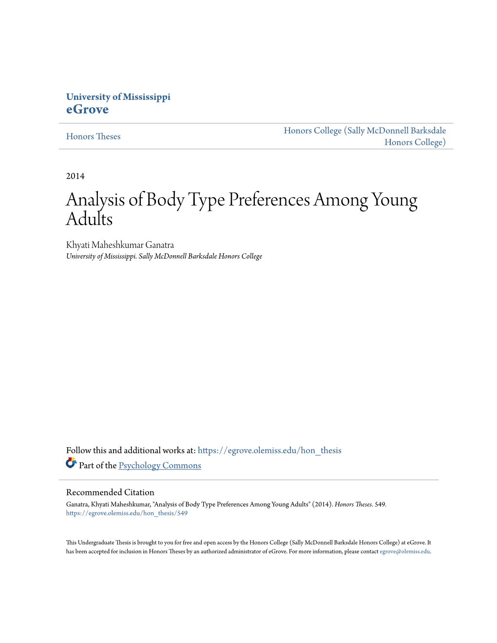 Analysis of Body Type Preferences Among Young Adults Khyati Maheshkumar Ganatra University of Mississippi