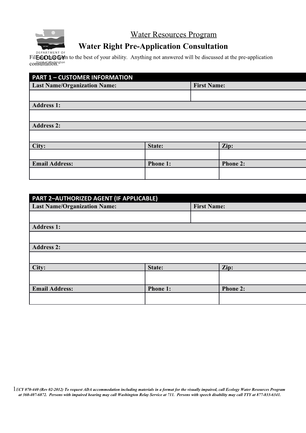 Water Right Pre-Application Consultation Form