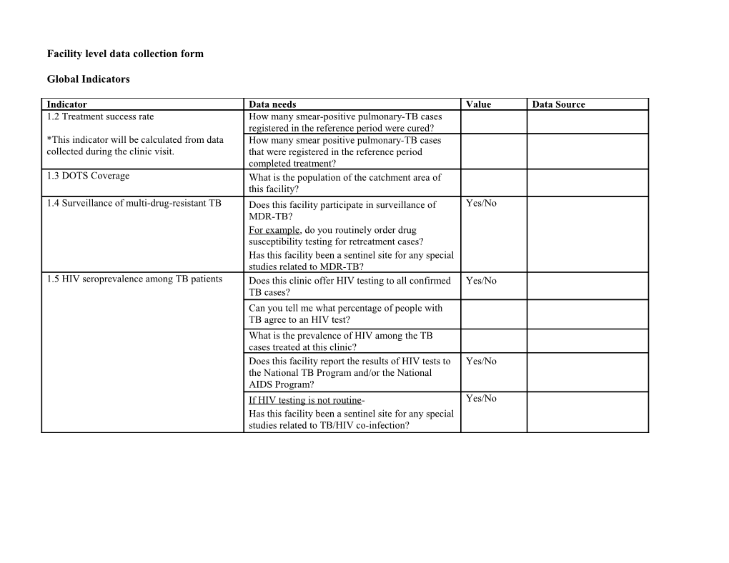 Facility Level Data Collection Form