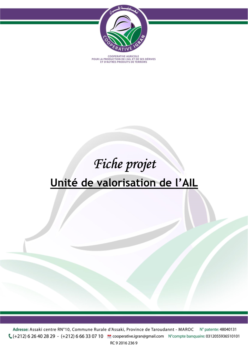 Fiche Projet Unité De Valorisation De L’AIL