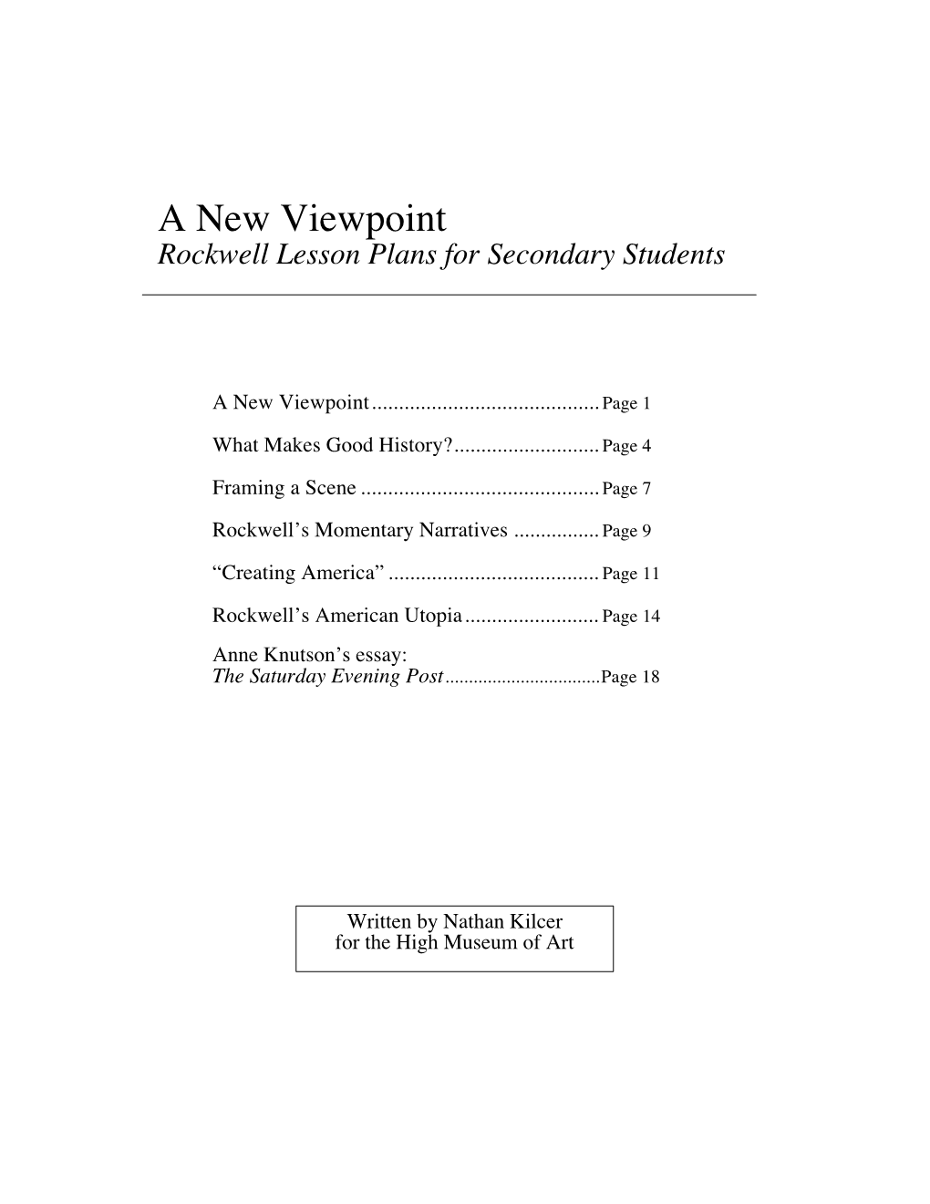 A New Viewpoint Rockwell Lesson Plans for Secondary Students