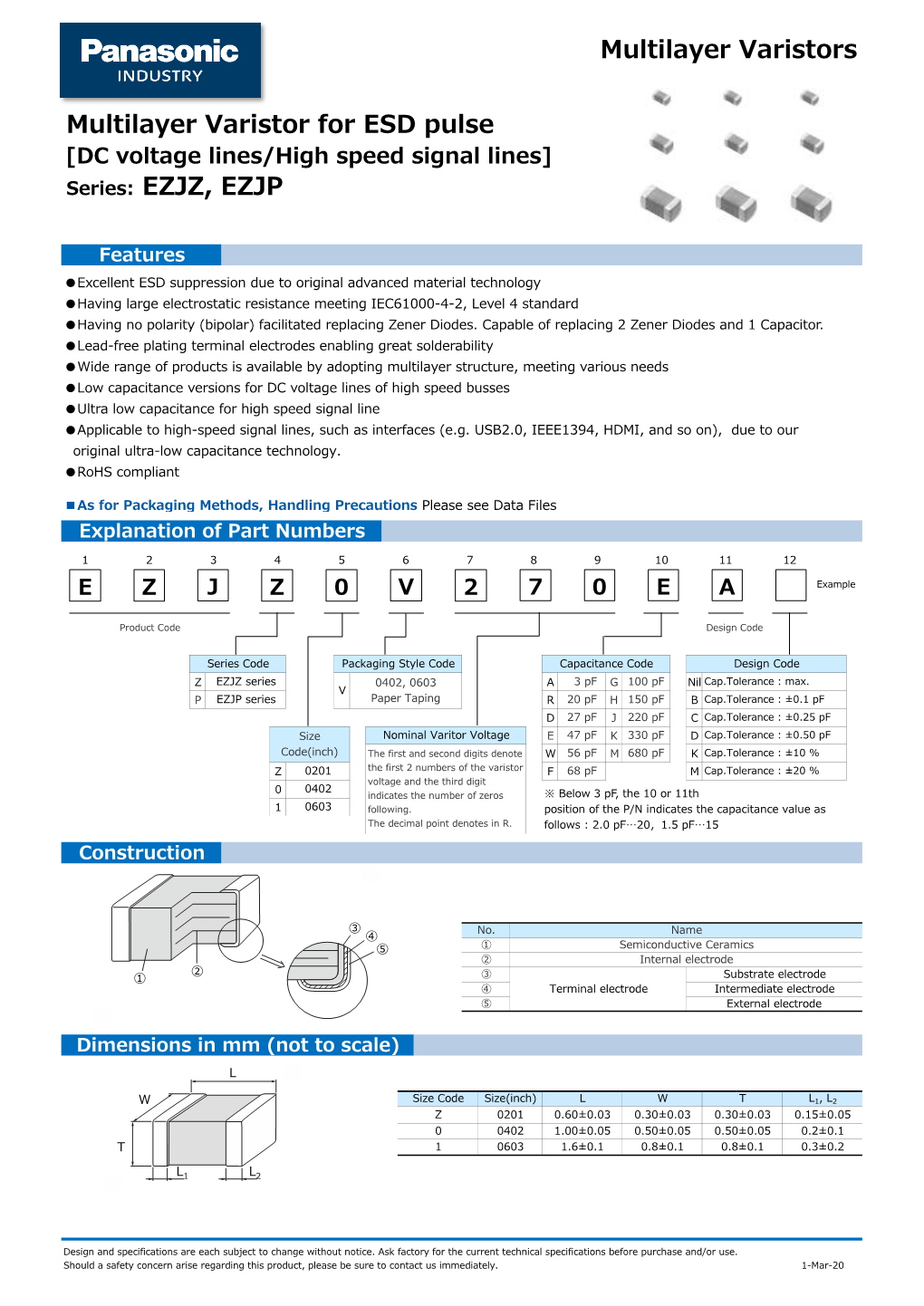 [DC Voltage Lines/High Speed Signal Lines] Series: EZJZ, EZJP