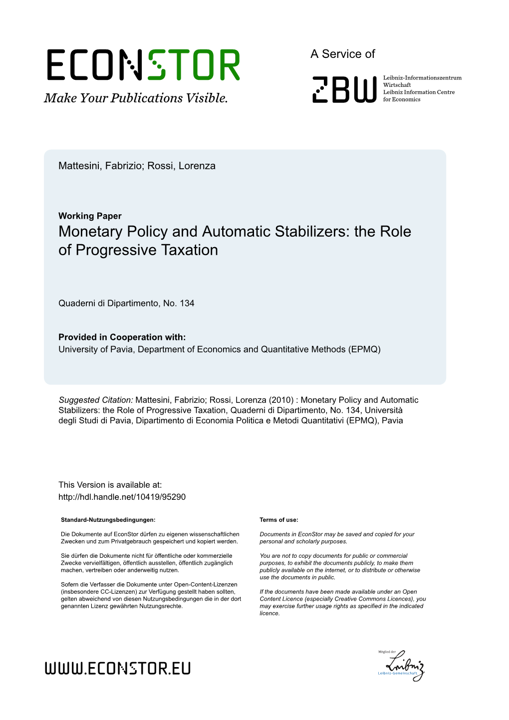 Monetary Policy and Automatic Stabilizers: the Role of Progressive Taxation