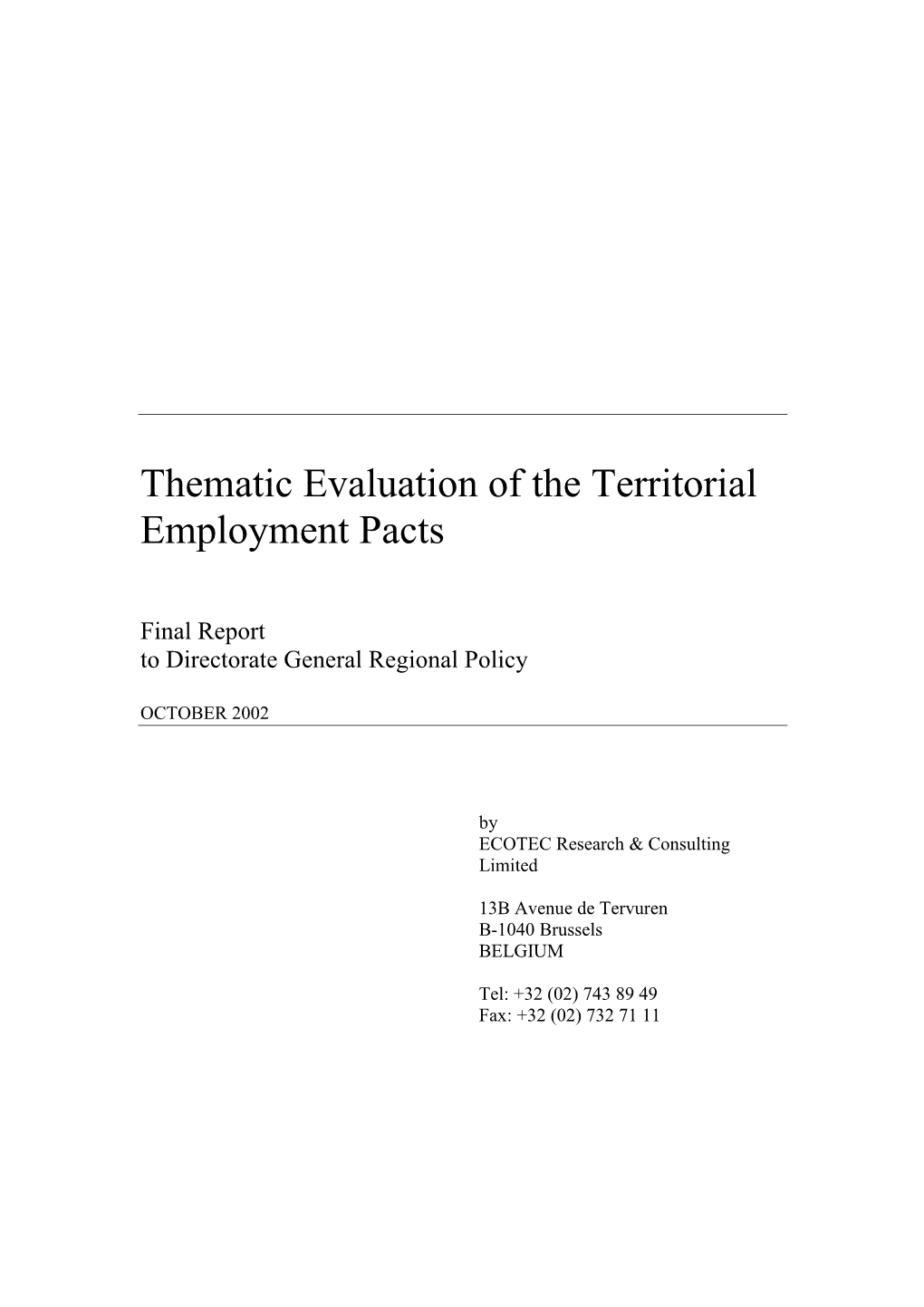 Thematic Evaluation of the Territorial Employment Pacts