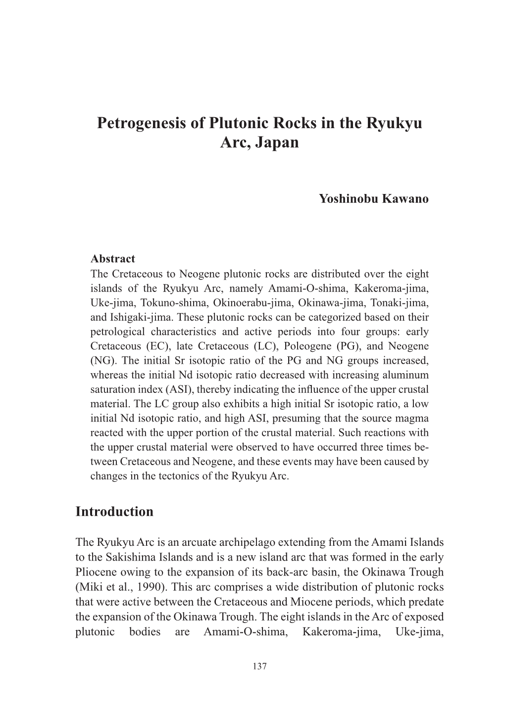 Petrogenesis of Plutonic Rocks in the Ryukyu Arc, Japan