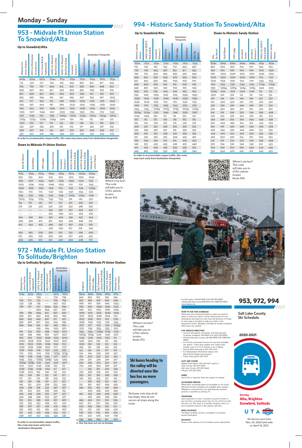 Ski Bus Schedule &