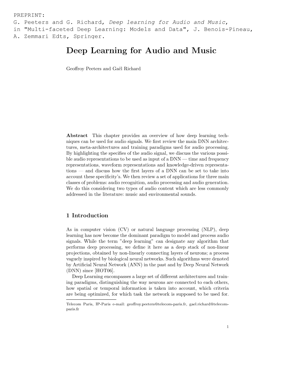 Deep Learning for Audio and Music