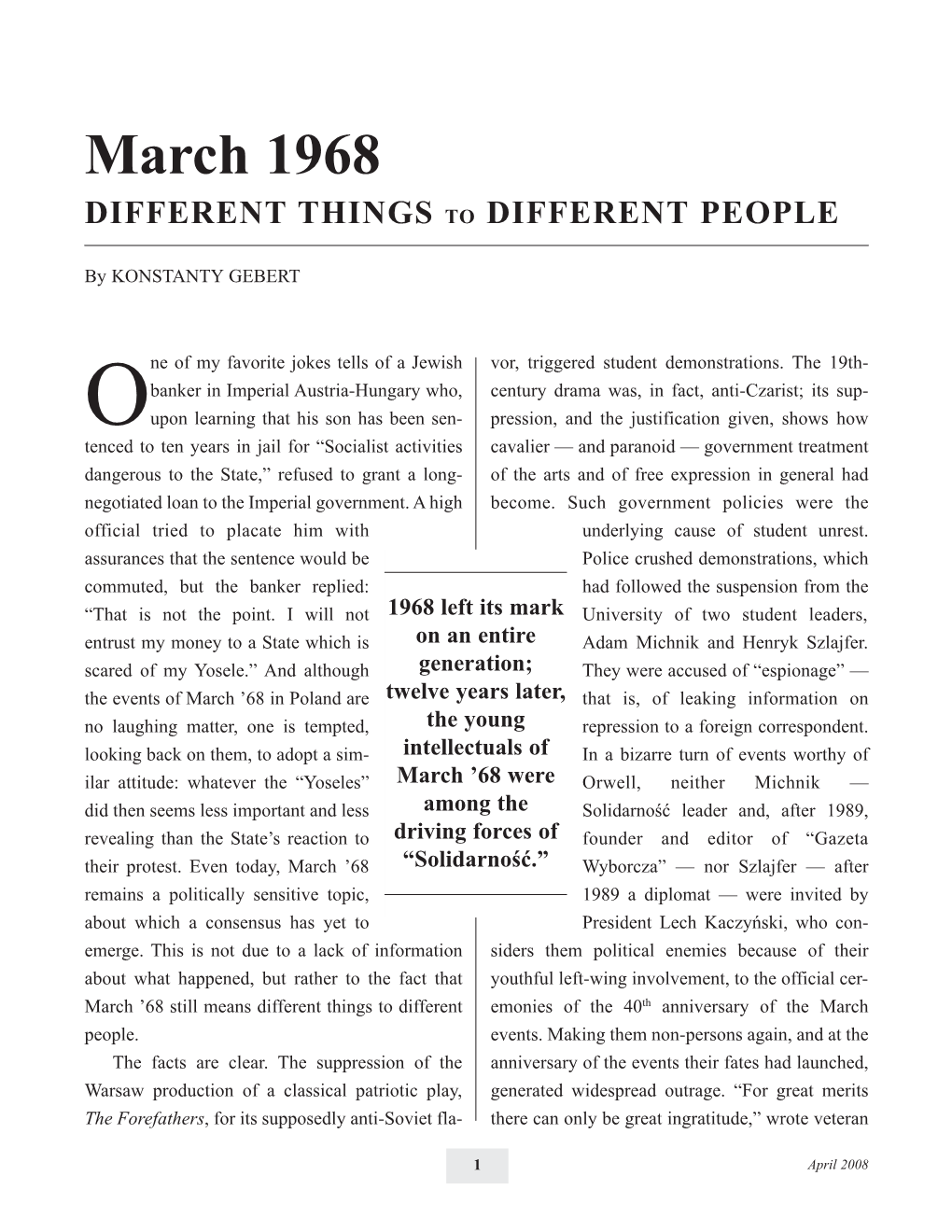 March 1968 DIFFERENT THINGS to DIFFERENT PEOPLE