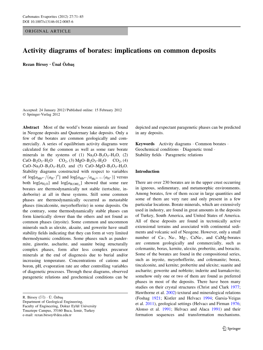 Activity Diagrams of Borates: Implications on Common Deposits