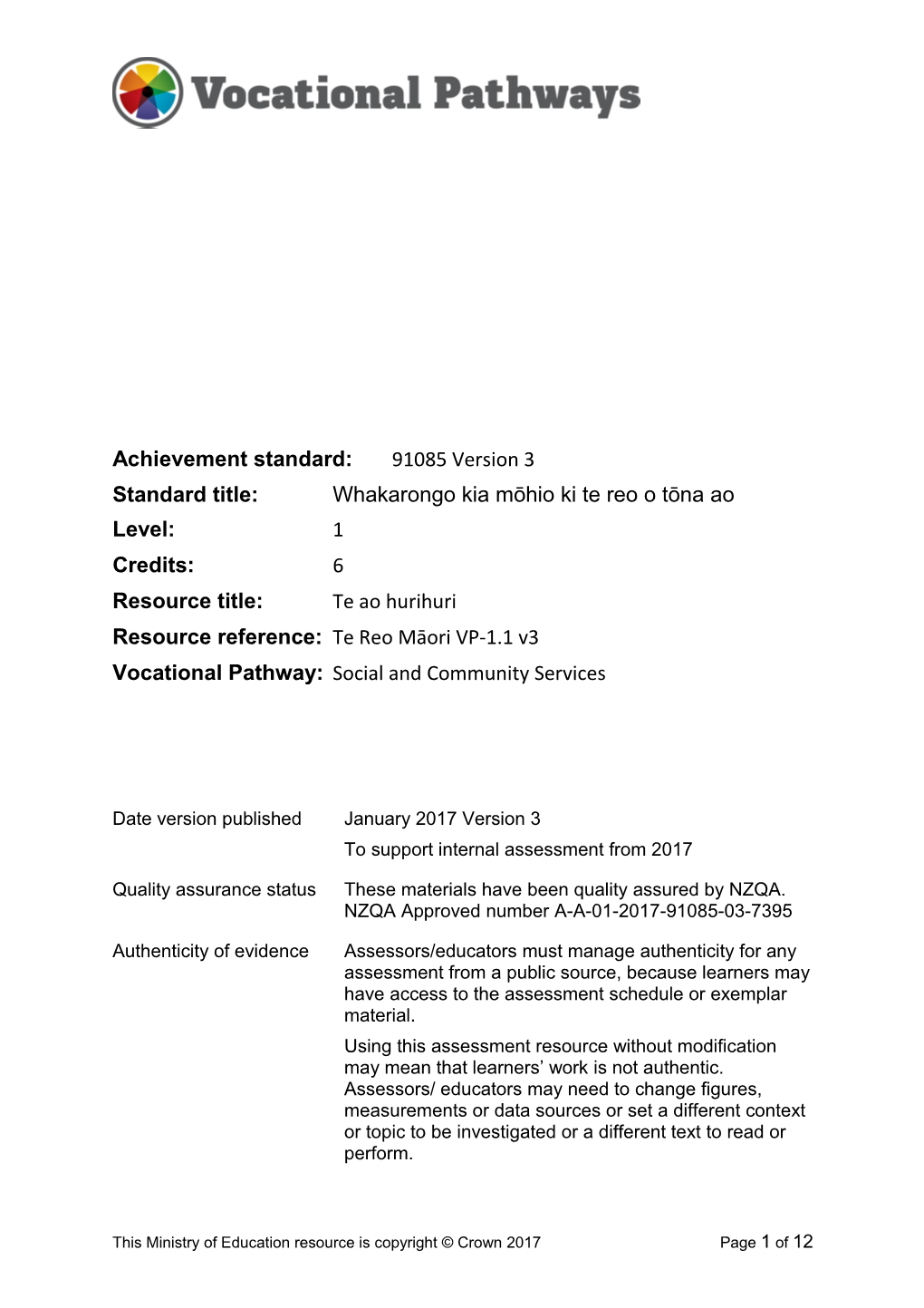 Vocational Pathways Internal Assessment Resource s11