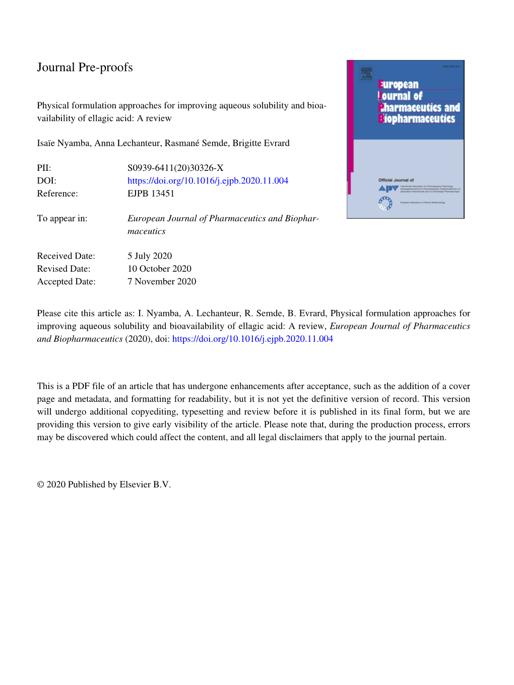 Physical Formulation Approaches for Improving Aqueous Solubility and Bioa- Vailability of Ellagic Acid: a Review