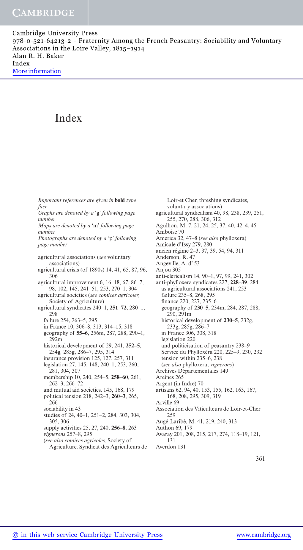 Fraternity Among the French Peasantry: Sociability and Voluntary Associations in the Loire Valley, 1815–1914 Alan R