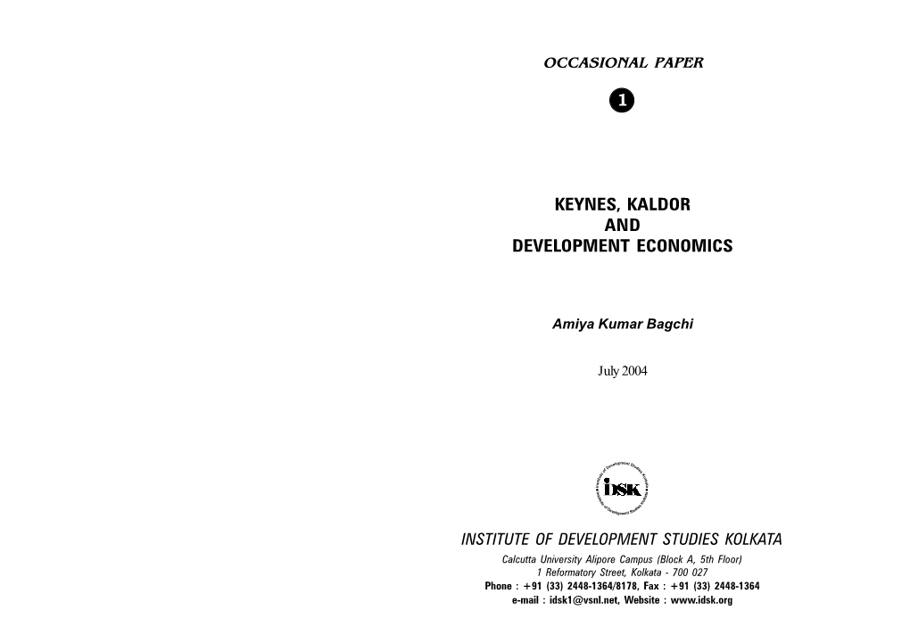 1 Keynes, Kaldor and Development Economics