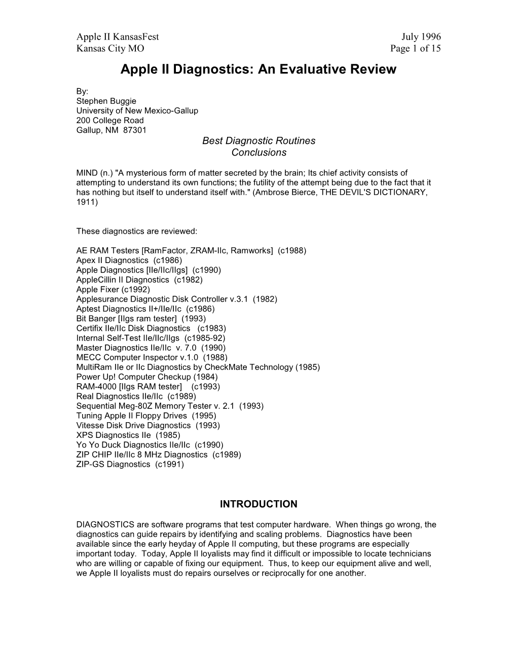 Apple II Diagnostics: an Evaluative Review