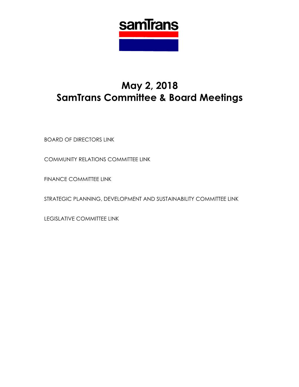 May 2, 2018 Samtrans Committee & Board Meetings