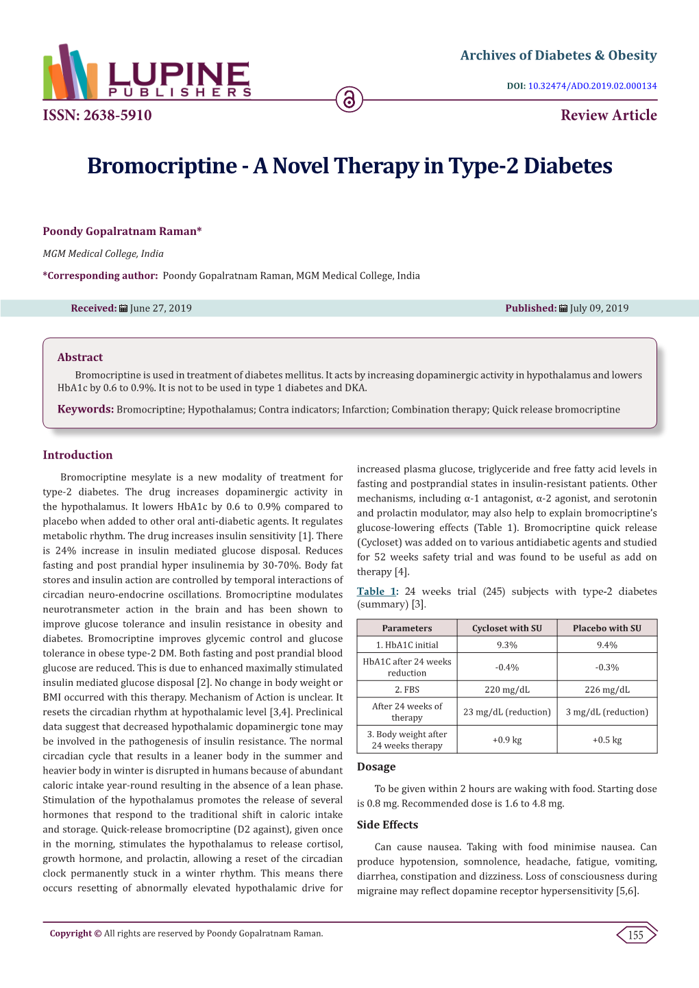Bromocriptine - a Novel Therapy in Type-2 Diabetes