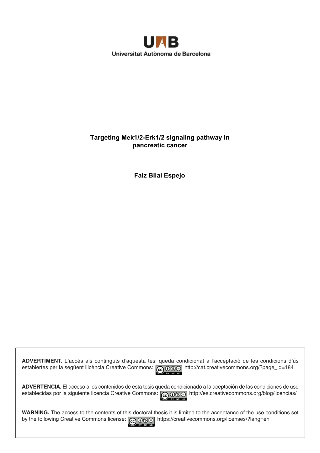 Targeting Mek1/2-Erk1/2 Signaling Pathway in Pancreatic Cancer Faiz