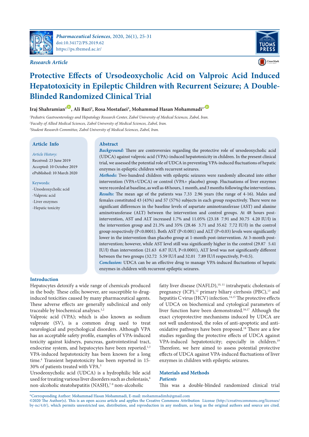 Protective Effects of Ursodeoxycholic Acid on Valproic