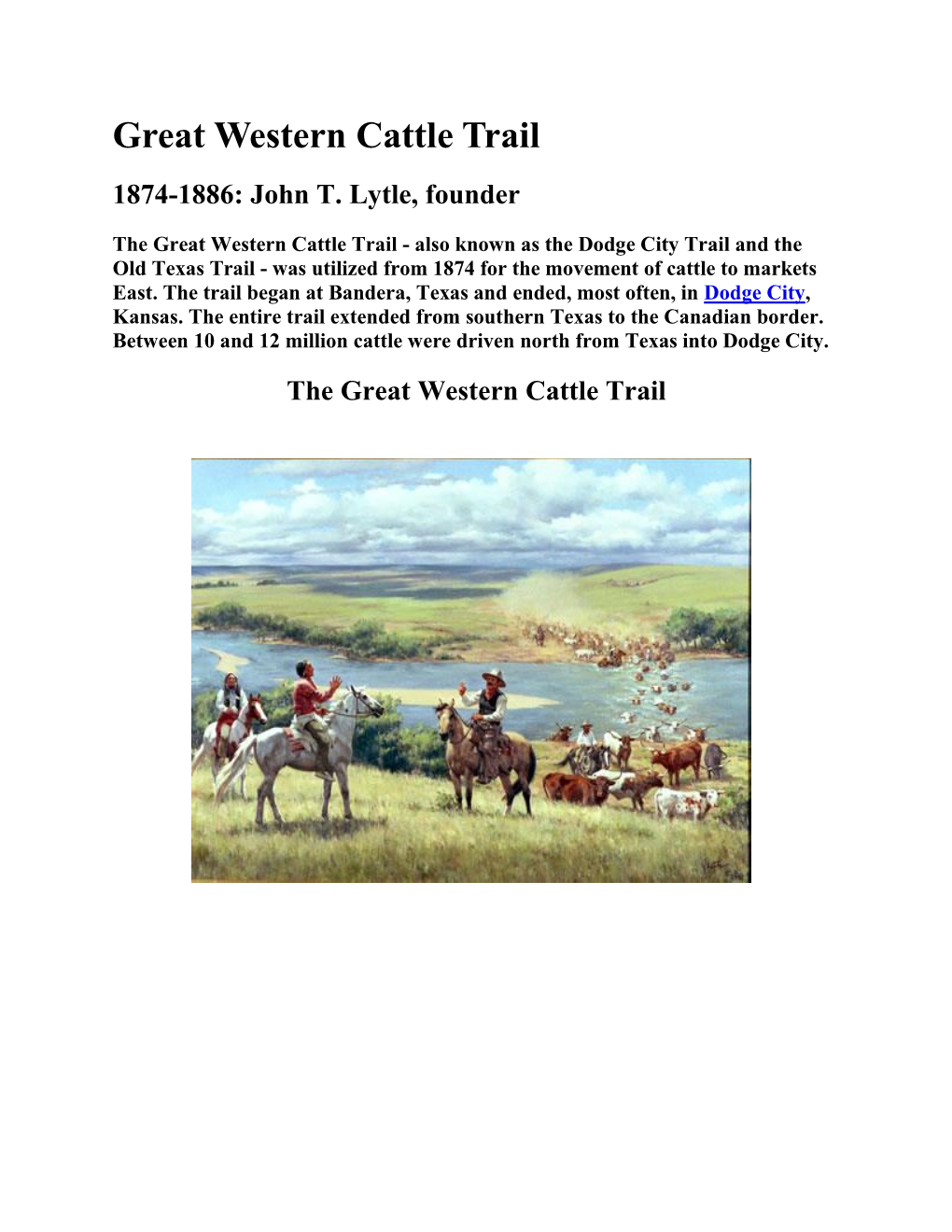 Great Western Cattle Trail 1874-1886: John T