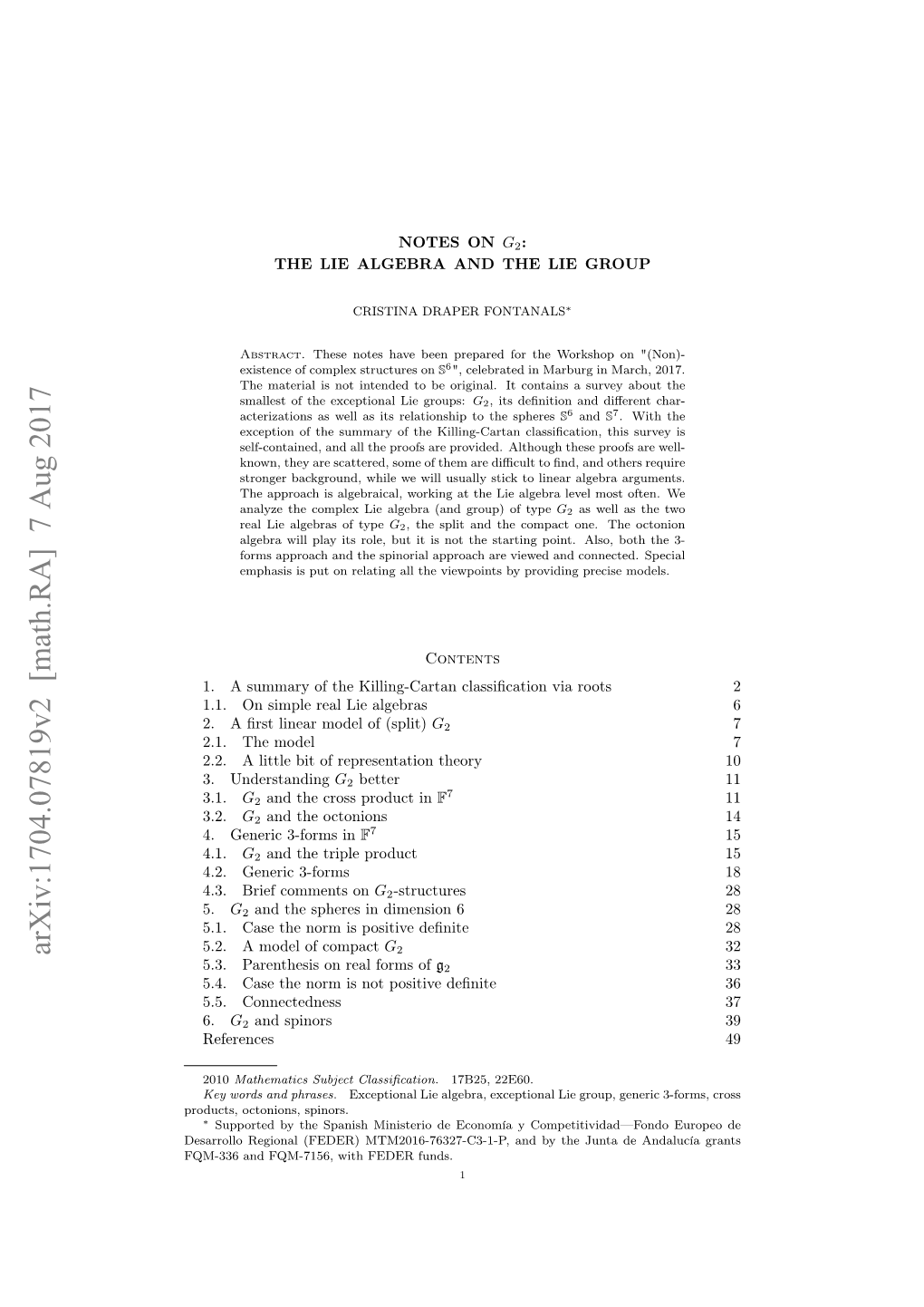 Arxiv:1704.07819V2 [Math.RA] 7 Aug 2017 2 5.3