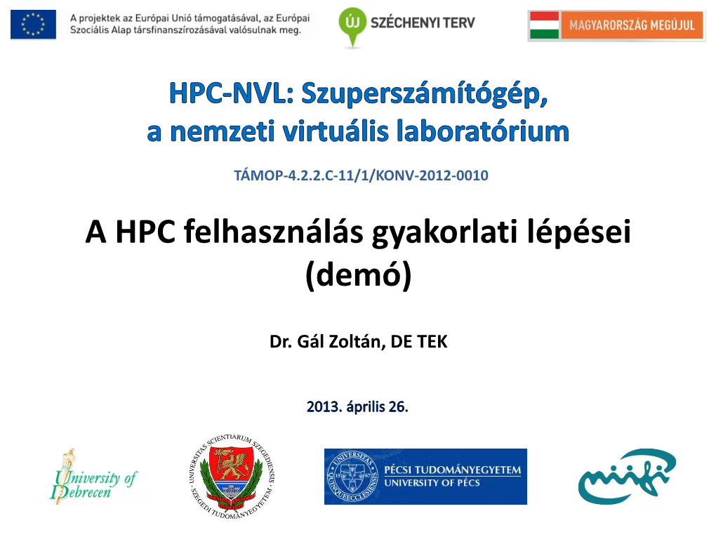 A HPC Felhasználás Gyakorlati Lépései (Demó)