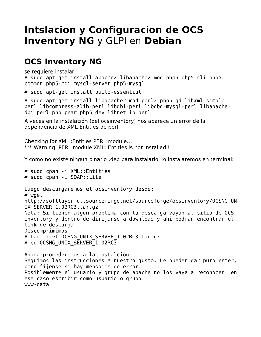 Intslacion Y Configuracion De OCS Inventory NG Y GLPI En Debian