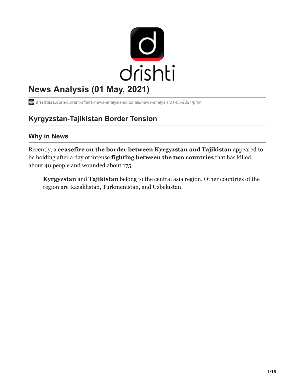 News Analysis (01 May, 2021)