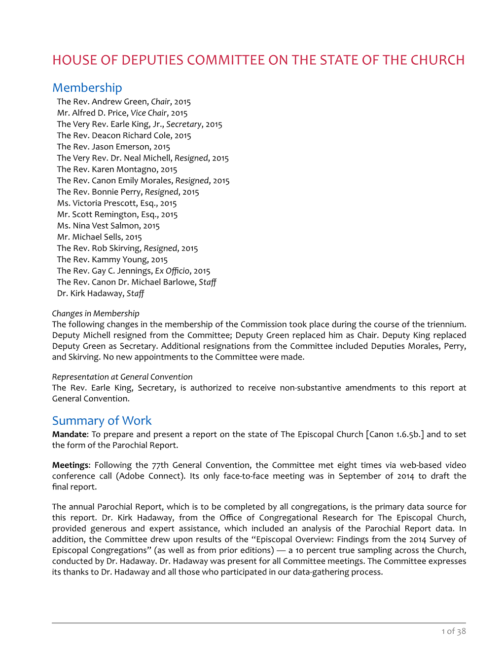 House of Deputies Committee on the State of the Church