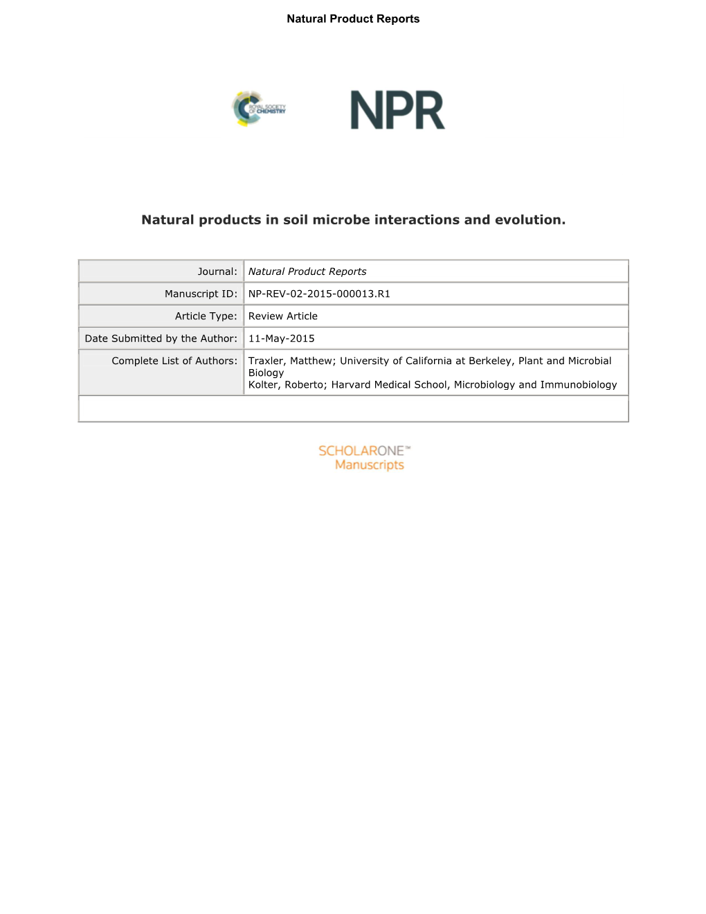 Natural Products in Soil Microbe Interactions and Evolution