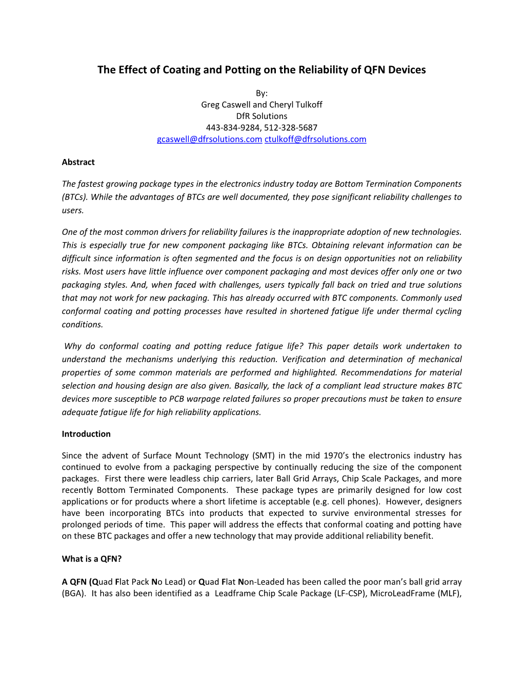 The Effect of Coating and Potting on the Reliability of QFN Devices