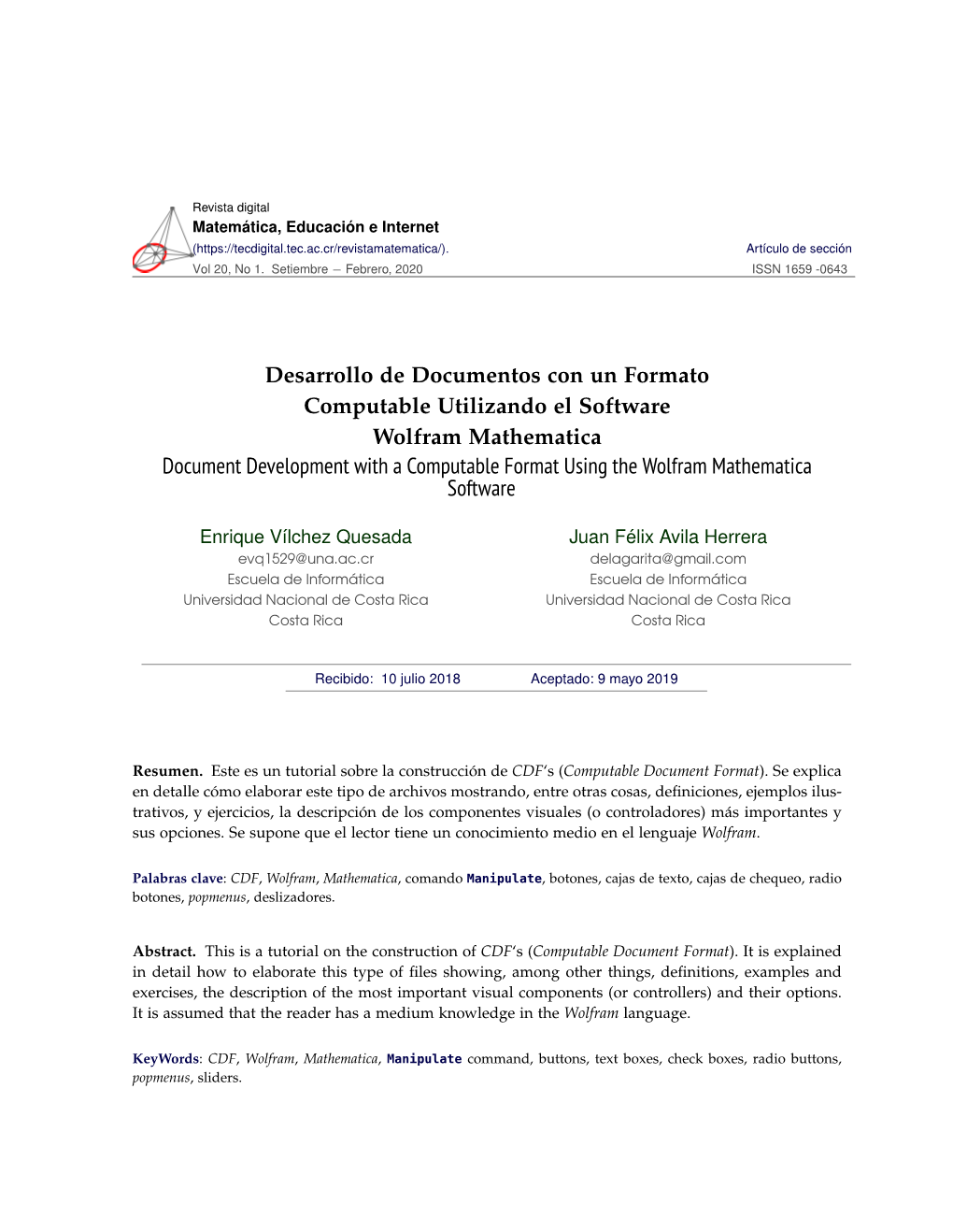 Desarrollo De Documentos Con Un Formato Computable Utilizando El Software Wolfram Mathematica Document Development with a Comput