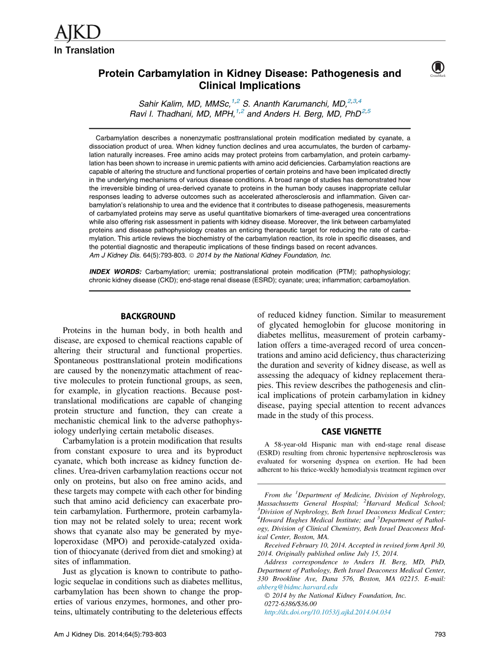 In Translation Protein Carbamylation in Kidney Disease