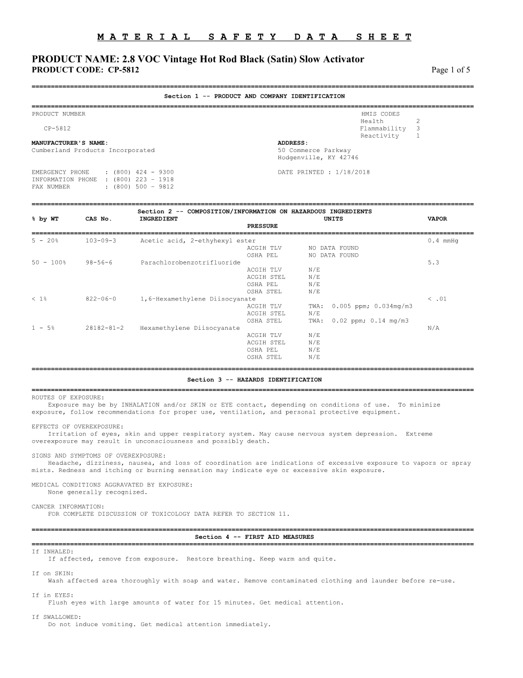 Material Safety Data Sheet s6