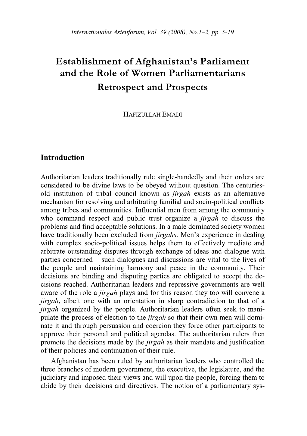 Establishment of Afghanistan's Parliament and the Role of Women