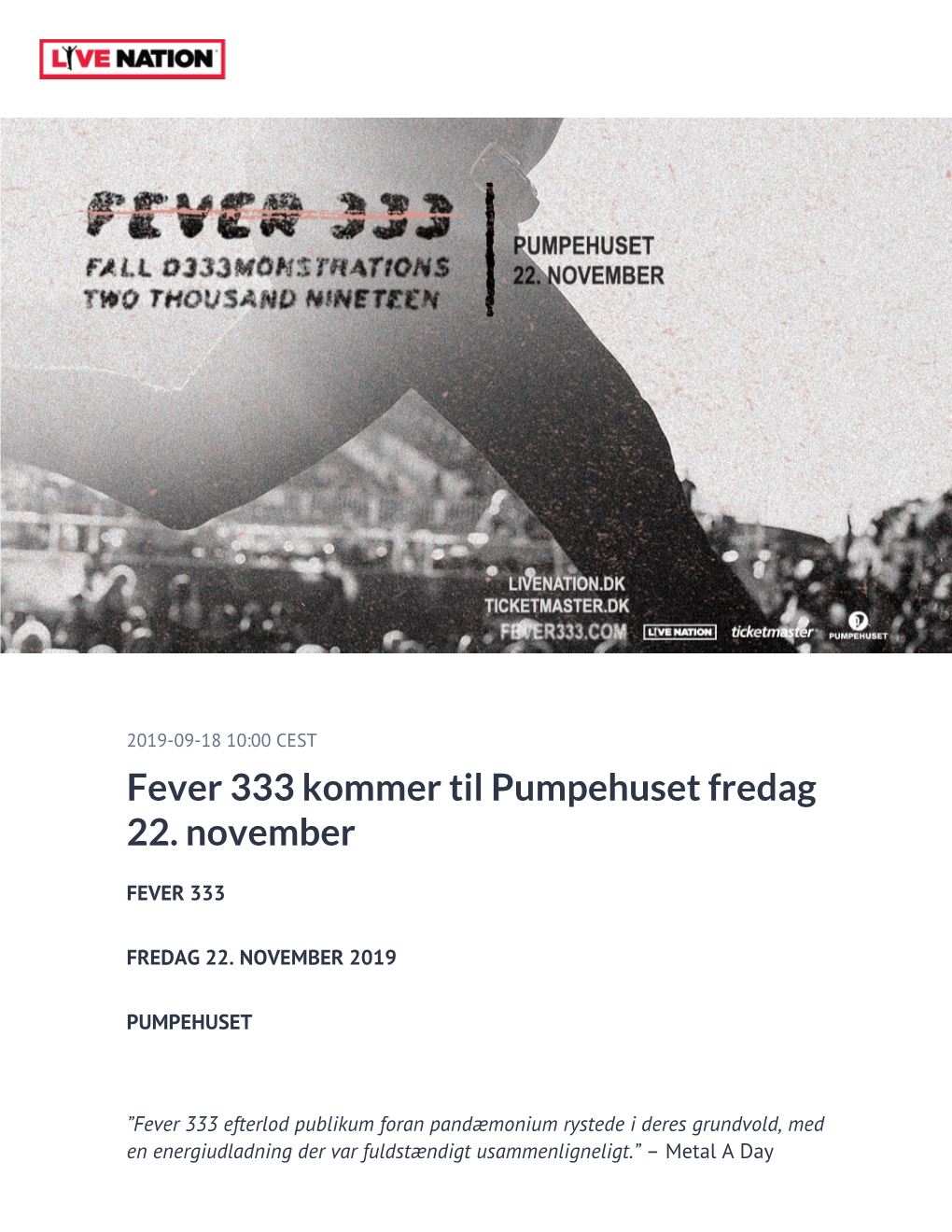 Fever 333 Kommer Til Pumpehuset Fredag 22. November