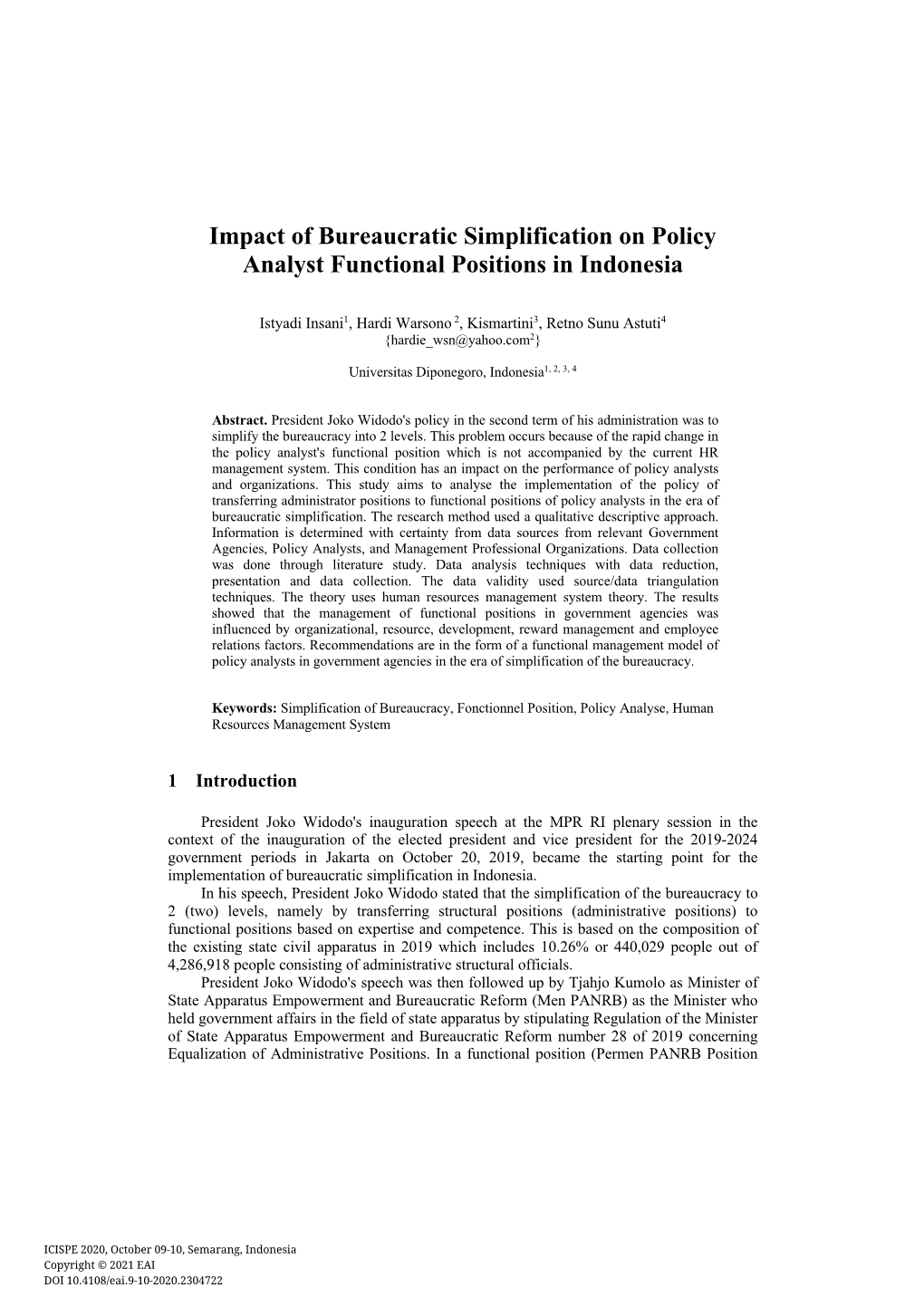 Impact of Bureaucratic Simplification on Policy Analyst Functional Positions in Indonesia