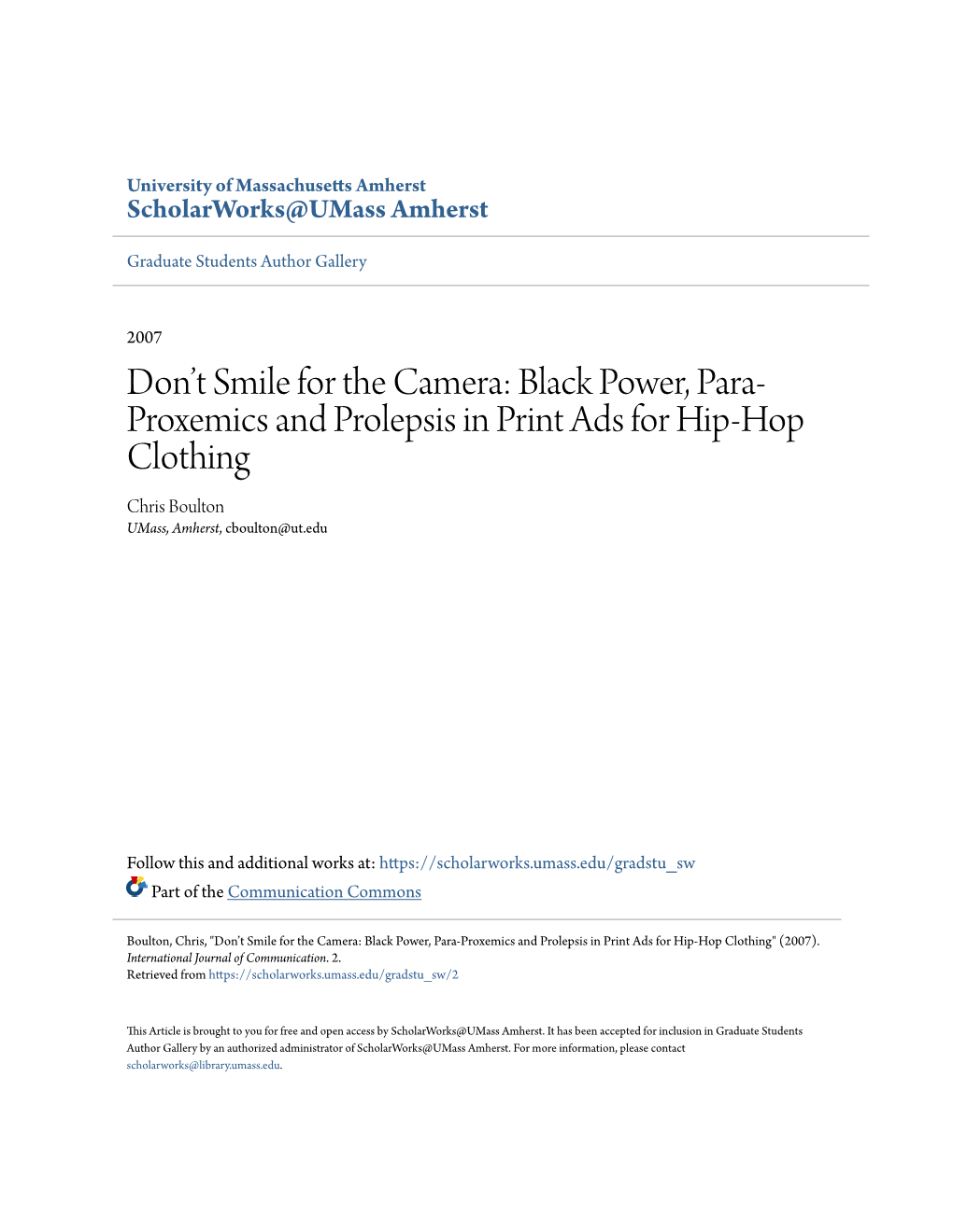 Don't Smile for the Camera: Black Power, Para-Proxemics and Prolepsis in Print Ads for Hip-Hop Clothing