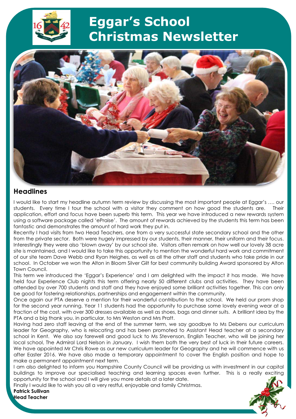 Eggar's School Christmas Newsletter