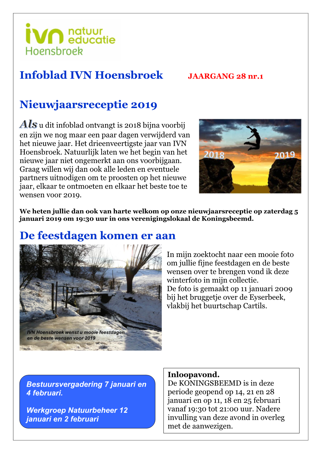 Infoblad IVN Hoensbroek JAARGANG 28 Nr.1 Nieuwjaarsreceptie 2019