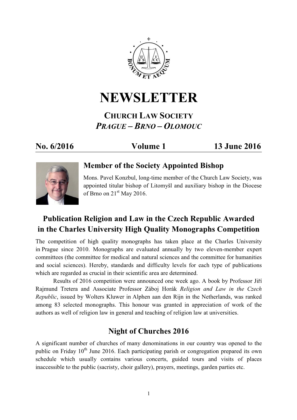 Newsletter Church Law Society Prague – Brno – Olomouc