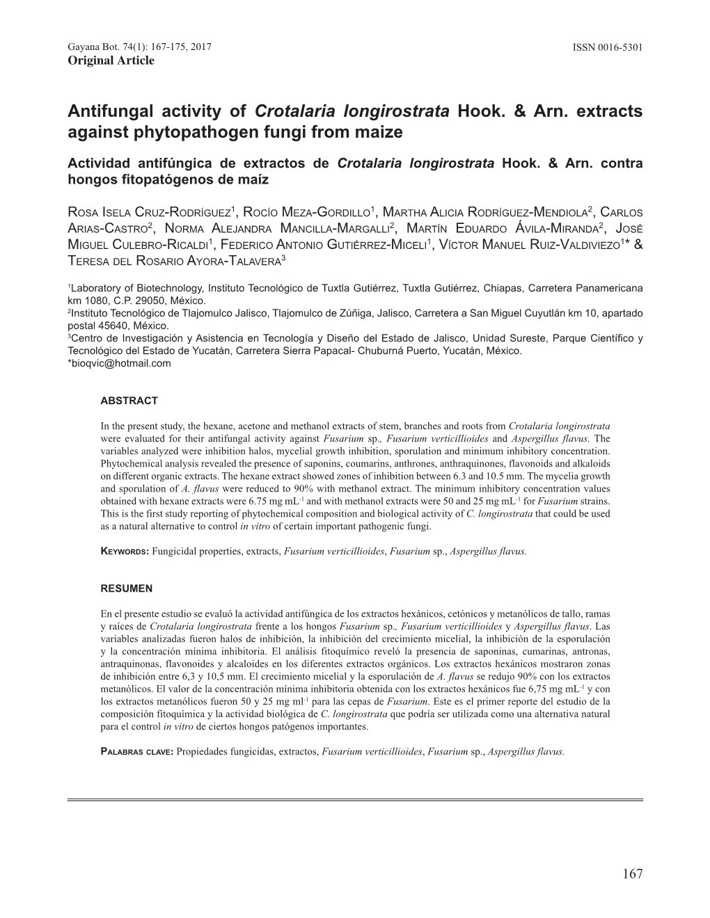 Antifungal Activity of Crotalaria Longirostrata Hook. & Arn. Extracts