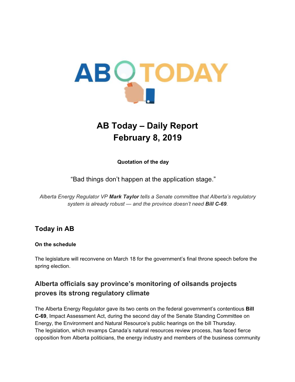 AB Today – Daily Report February 8, 2019