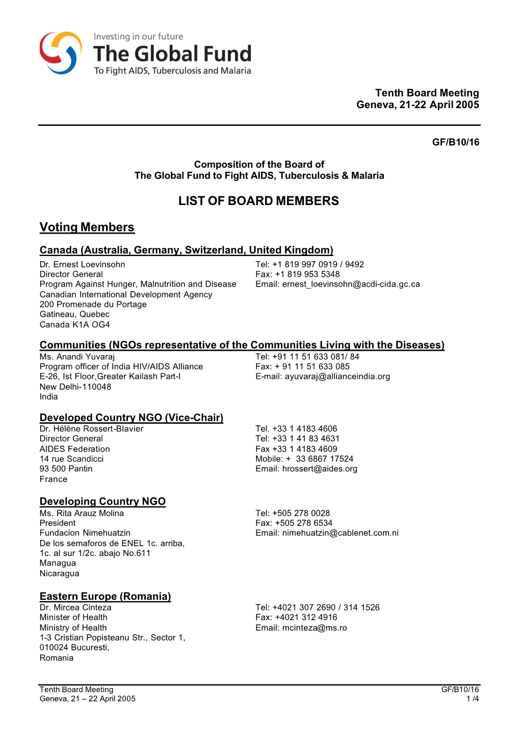 GF-B10-16 List of Board Members