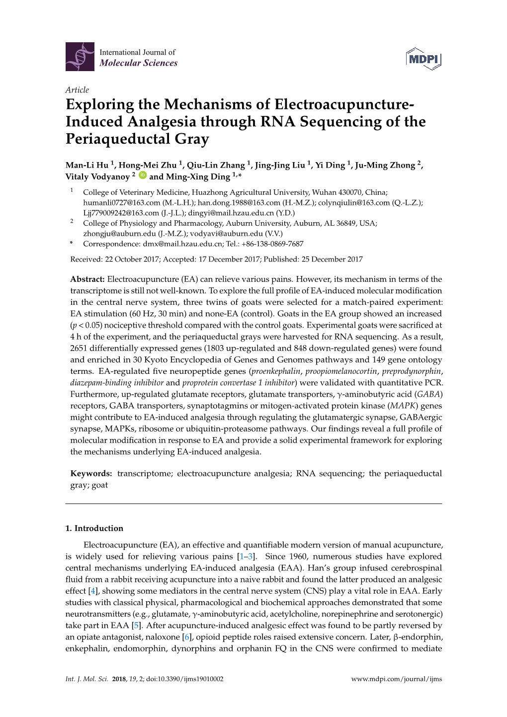 Exploring the Mechanisms of Electroacupuncture-Induced