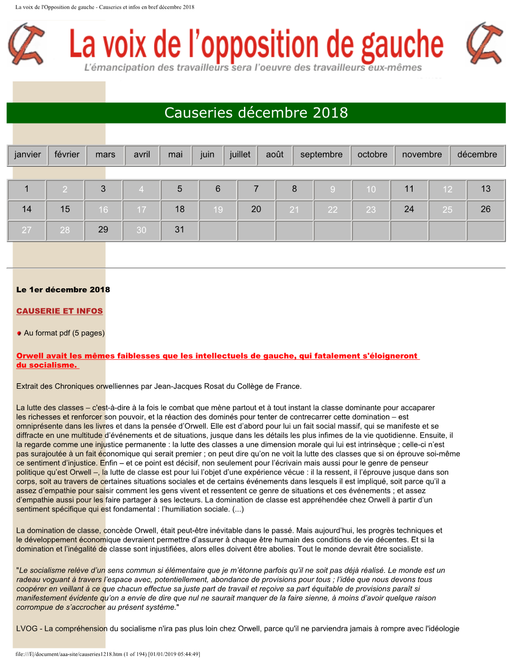 Causeries Et Infos En Bref Décembre 2018