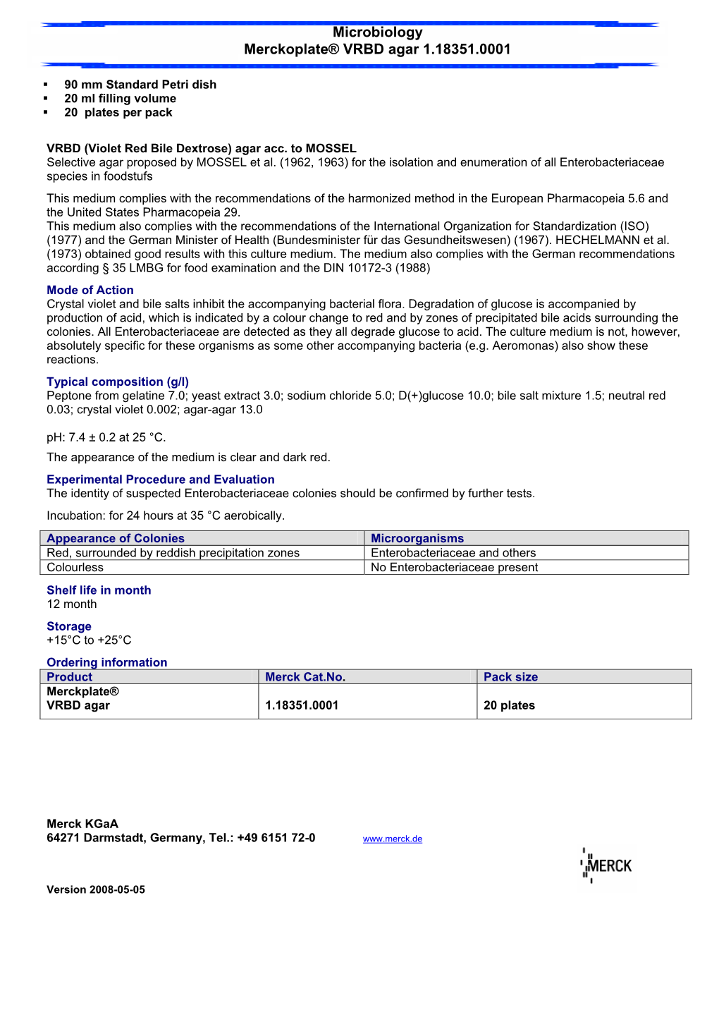 Microbiology Merckoplate® VRBD Agar 1.18351.0001