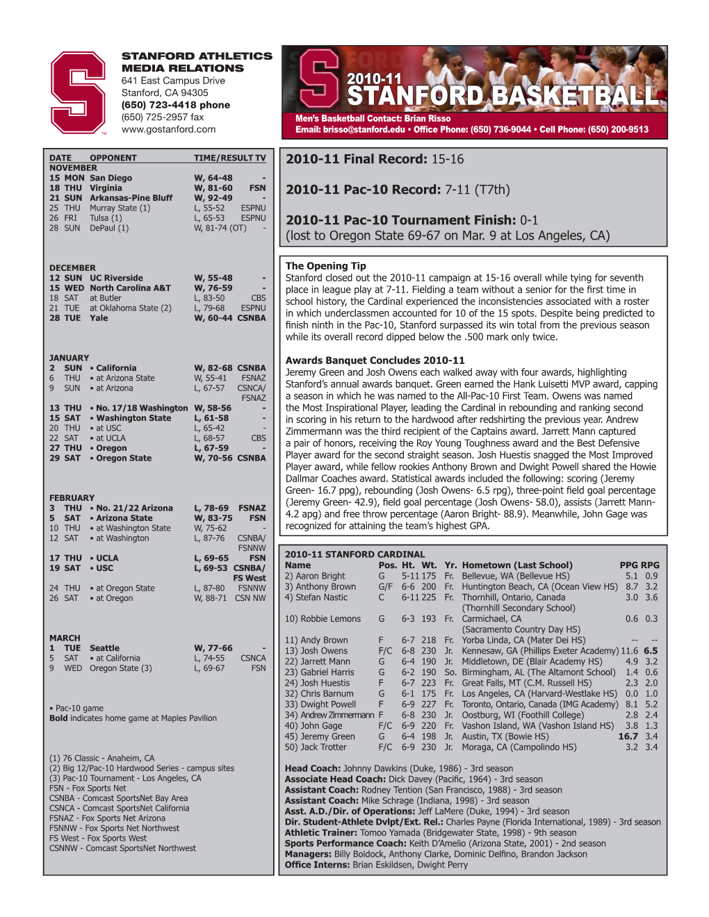 (T7th) 2010-11 Pac-10 Tournament Finish