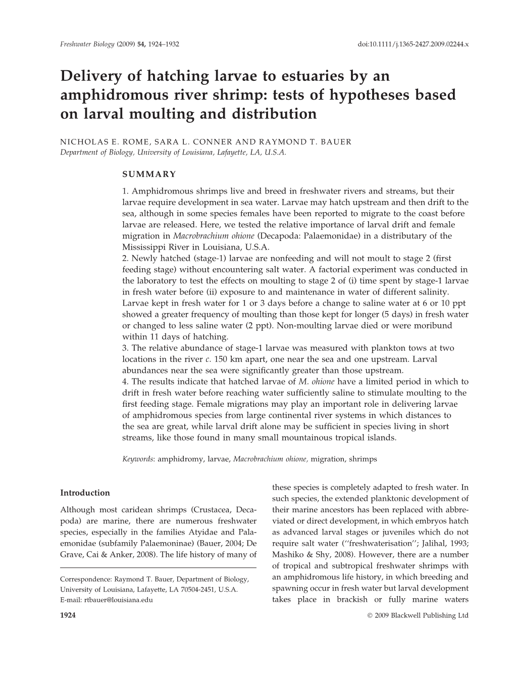 Delivery of Hatching Larvae to Estuaries by an Amphidromous River Shrimp: Tests of Hypotheses Based on Larval Moulting and Distribution