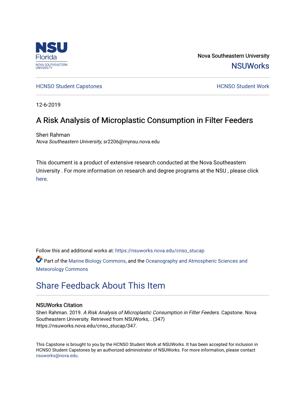 A Risk Analysis of Microplastic Consumption in Filter Feeders