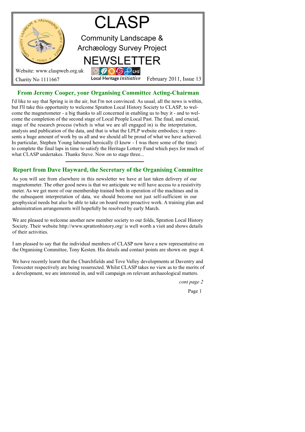 NEWSLETTER Website: Charity No 1111667 February 2011, Issue 13
